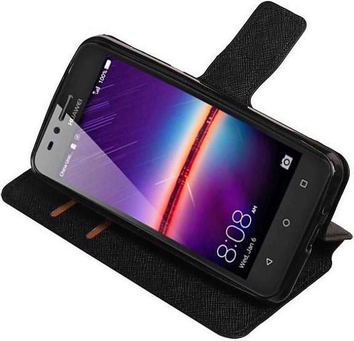 Cross Pattern TPU Bookstyle Wallet Case Hoesjes Geschikt voor Huawei Y3II Zwart