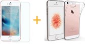 Hoesje geschikt voor Apple iPhone 5 / 5S / 5SE - Siliconen Transparant TPU Gel Case Cover + Met Tempered Glass Screenprotector 2,5D 9H (Gehard Glas) - 360 graden protectie