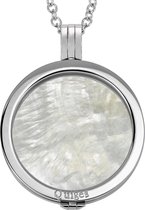 Quiges - Munthouder met Ketting en Munt 33mm Schelp Beige - RVS Zilverkleurig - ERHS126