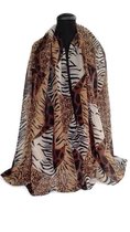 Luipaard zebra viscose dames sjaal in zwart bruin camel beige - 90 x 180 cm