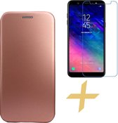Samsung Galaxy A6 (2018) Hoesje Lederen Wallet Book Case Cover Portemonnee Rose Goud + Screenprotector Gehard Glas - van iCall