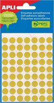 Apli ronde etiketten in etui diameter 10 mm, geel, 315 stuks, 63 per blad (2051)