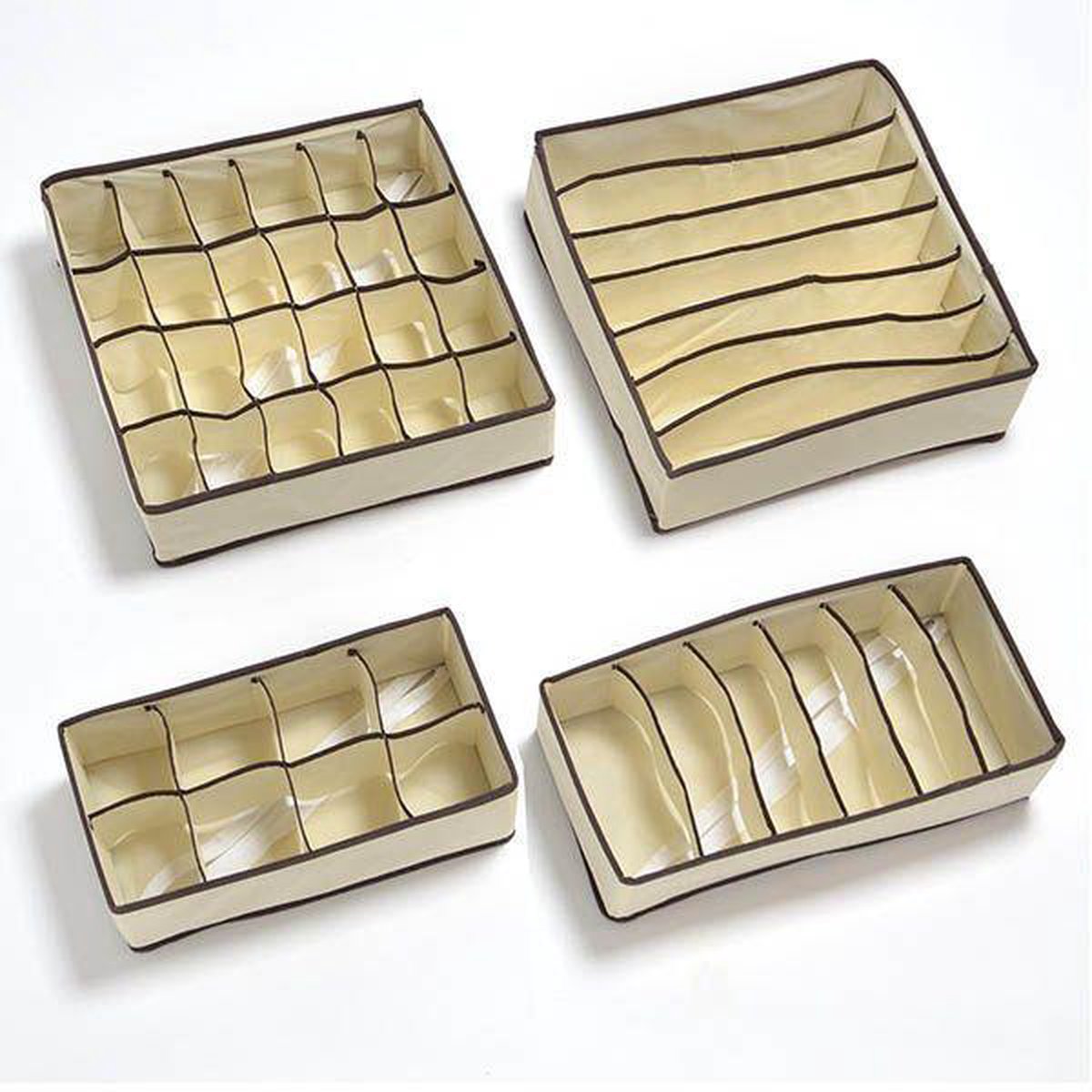 SONGMICS Opbergdozen, lade-organizer, opbergsysteem voor kledingkast, opvouwbaar, voor beha's, ondergoed, sokken, stropdassen, vouwdoos, stoffen doos, set van 4, zwart RUS04H, 60 x 34 x 28 cm