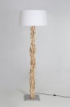 Houtenlamp brocant staand 170 cm variant 2 met witte kap