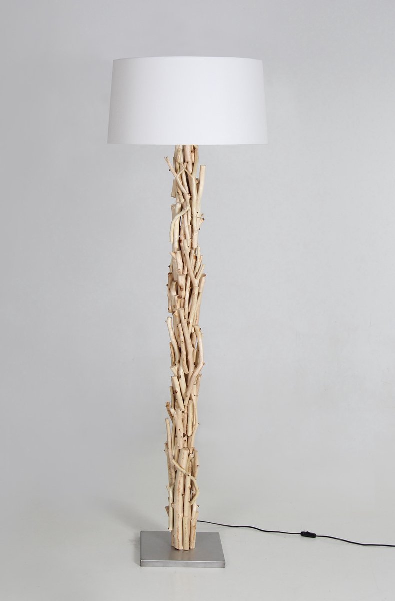 Houtenlamp brocant staand 170 cm variant 2 met witte kap | bol.com