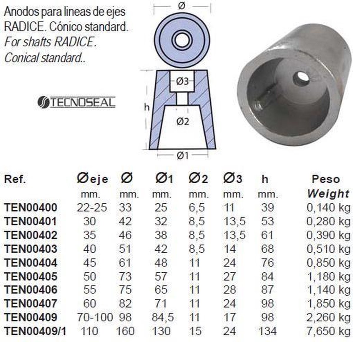 Tecnoseal Wortelasanode 0.39kg Zilver 35 mm