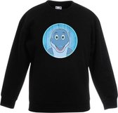 Kinder sweater zwart met vrolijke dolfijn print - dolfijnen trui 5-6 jaar (110/116)