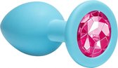 Lola Toys - Emotions - Buttplug met Diamant - Anaal - Siliconen - Maat M - 33mm - Turquoise met Roze Diamant