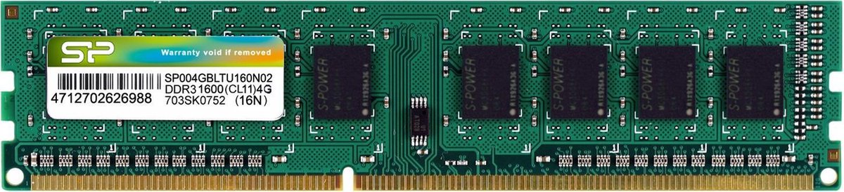 RAM Memory Silicon Power SP004GBLTU160N02 DDR3 240-pin DIMM 4 GB 1600 Mhz