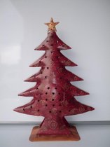 Kerstboom rood van ijzer - H66 - kerstdecoratie gerecycled blik