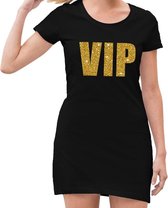 VIP tekst jurkje zwart met gouden glitter letters dames XL (44)