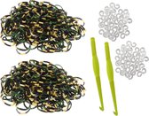 600 loom elastiekjes camouflage leger army kleur zwart-groen-beige met weefhaken en S-clips voor eindeloos speelplezier met deze loombandjes