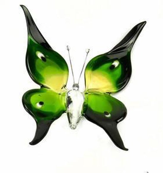 Accessoires "Vlinder" groot. Geel-groen-donker groen. 11 cm. Kristalglas. (dit is GEEN asbestemming!)