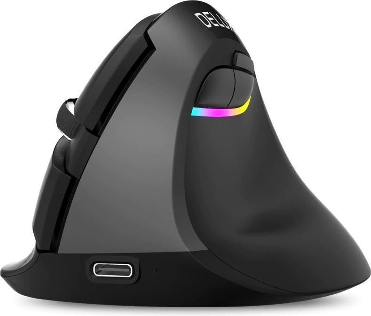 Delux M618M Mini/Medium ergonomische muis – Draadloos (24ghz + Bluetooth) – Oplaadbaar / Accu – Silent muis / Stille muis – Iron Gray / Grijs - Anti-RSI muis - 2400 DPI - Rechtshandig