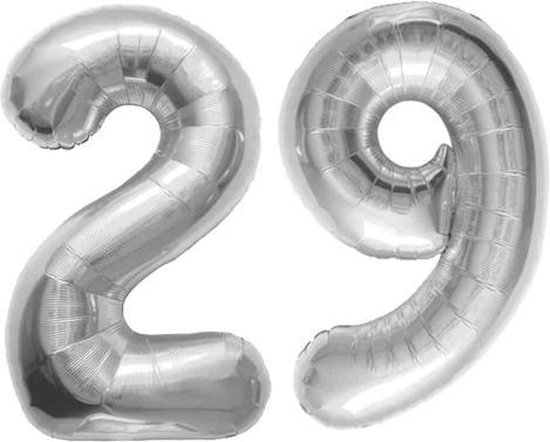 Folieballon Cijfer 29 Zilver - 86 cm