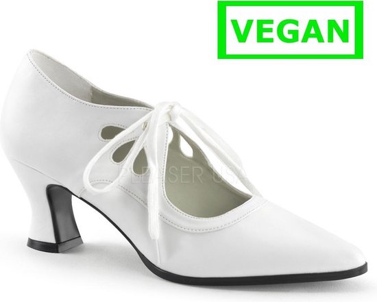 Victorian-03 Escarpin à talon court et lacets blanc mat - (EU 40 = US 10) - Funtasma