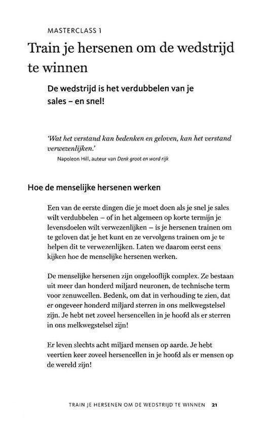 Tekstpagina met de titel 'Train je hersenen om de wedstrijd te winnen' en een citaat van Napoleon Hill.