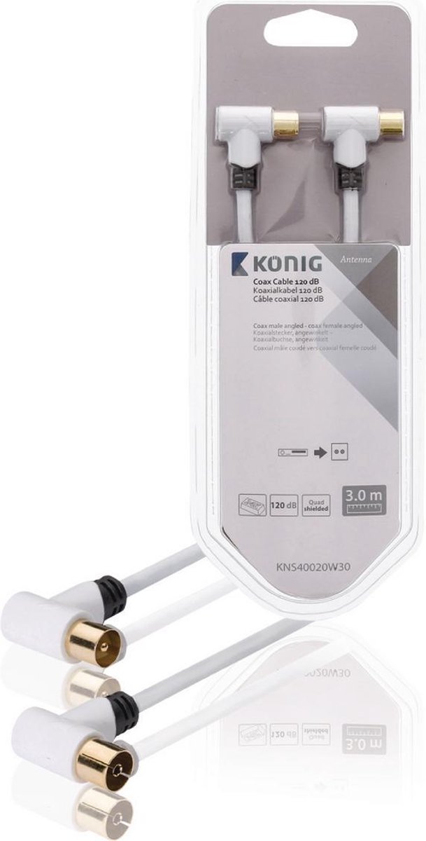 Coax kabel 120 dB coax male haaks - female haaks 3,00 m wit