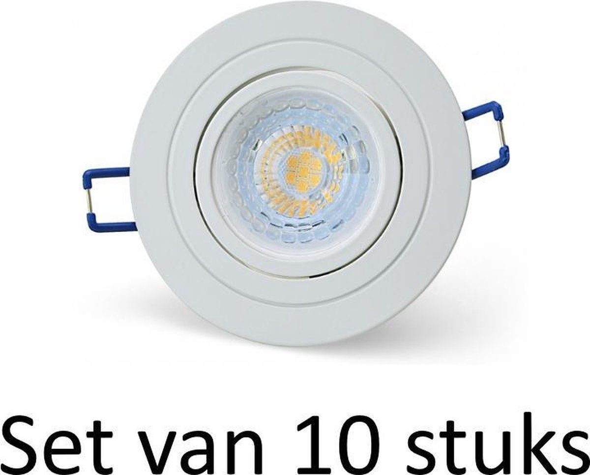 7W GU10 inbouwspot | Wit rond | Set van 10 stuks