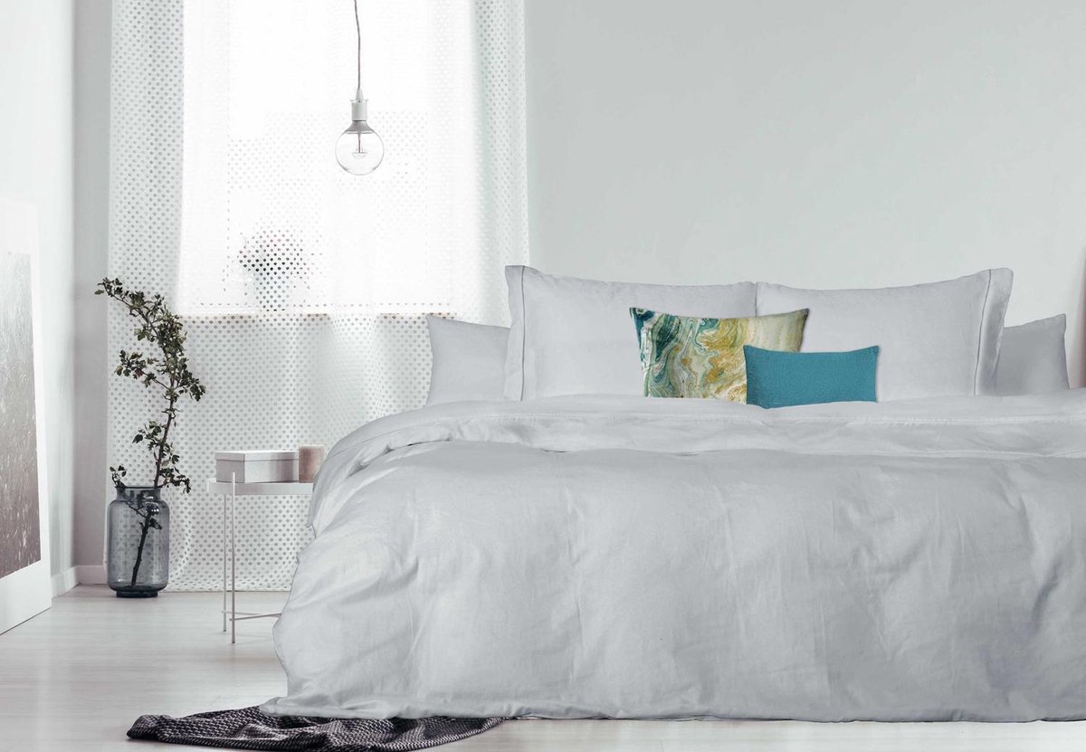 Dekbedovertrek - 200x200/220 - Uni Percal katoen - Met Bies - zilver