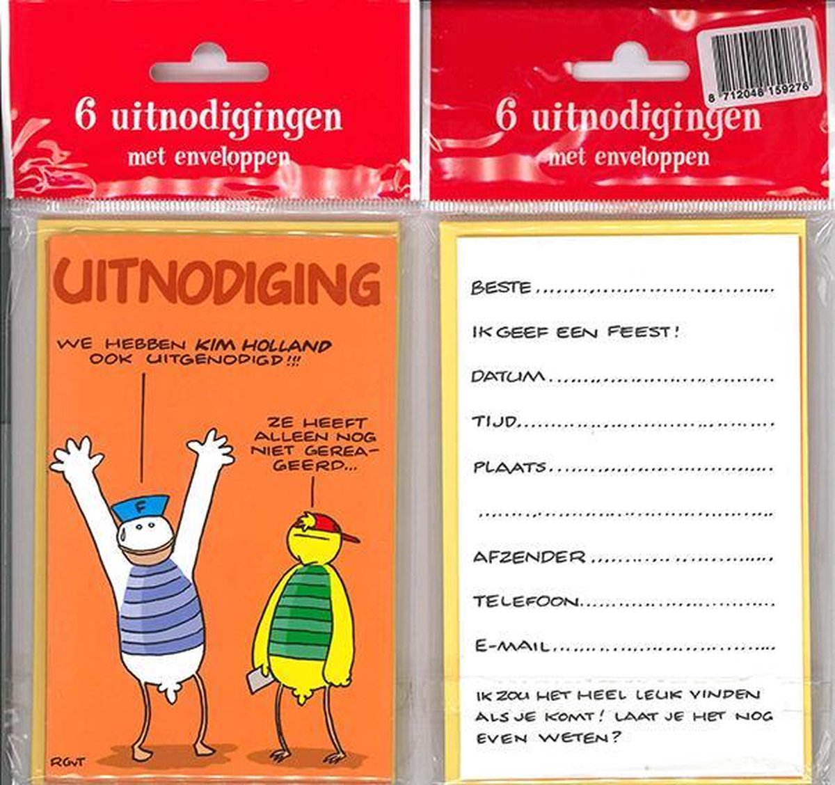 12 Uitnodigingskaartjes met envelop - Fokke & Sukke oranje - 9 x 13.5 cm