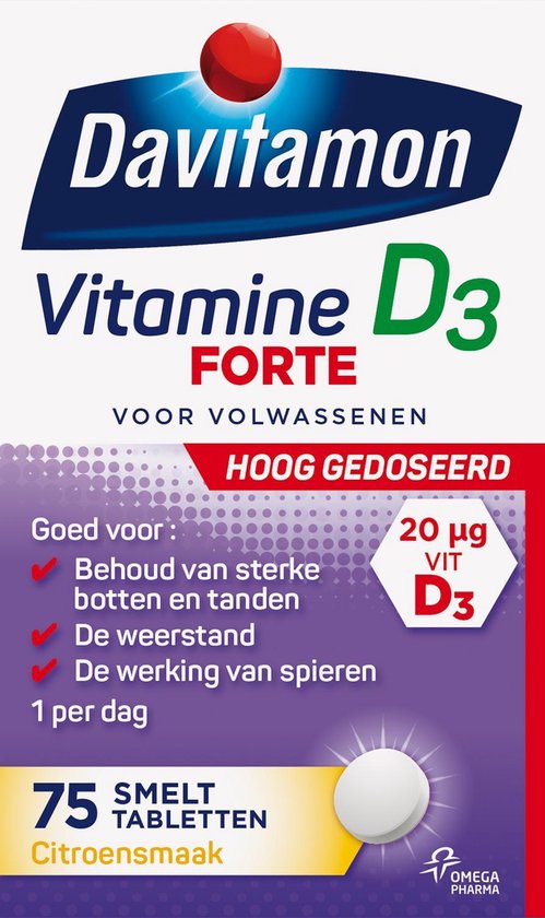 Davitamon Vitamine D3 - Vitamine D Supplement - Forte Smelttablet 75 stuks 