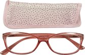 Lilly&June Leesbril Transparant Roze met Glitter +2.5 - Met Bijpassend Etui