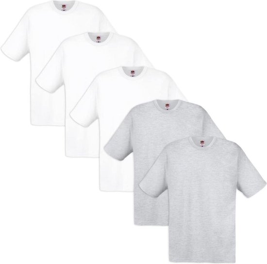 5 Fruit of the Loom Original T-shirts 100% katoen wit en grijs XXL