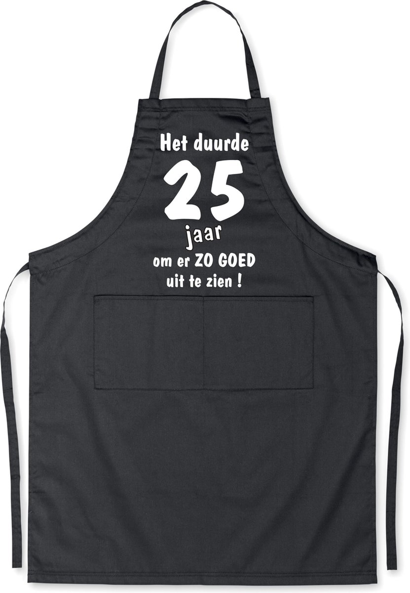 Mijncadeautje - Luxe Keukenschort - Het duurde 25 jaar - Unisex - Zwart - Leeftijd