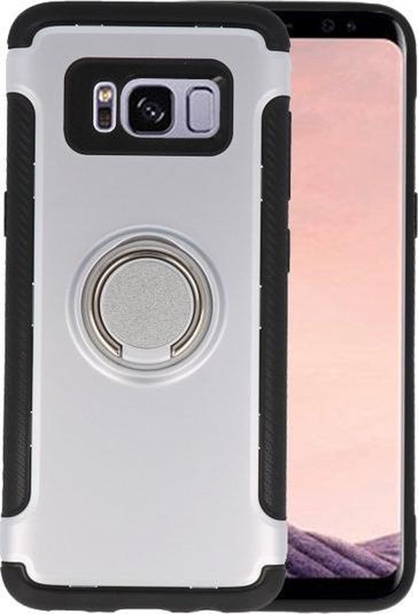 Zilver Pantser TPU met Ringhouder hoesje voor Samsung Galaxy S8