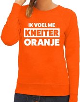 Oranje tekst sweater Ik voel me kneiter oranje voor dames -  Koningsdag kleding L