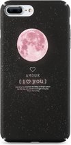 KISSCASE Matte Cover voor iPhone 7 | iPhone 8 | I Love You | Ultradunne Hard Case | Maan Sterrenhemel | Roze Zwart