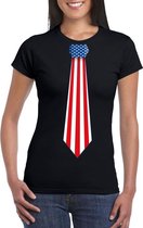Zwart t-shirt met Amerikaanse vlag stropdas dames - Amerika supporter XS