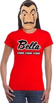 Rood Bella Ciao t-shirt maat S - met La Casa de Papel masker voor dames - kostuum