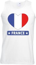 Frankrijk hart vlag singlet shirt/ tanktop wit heren S