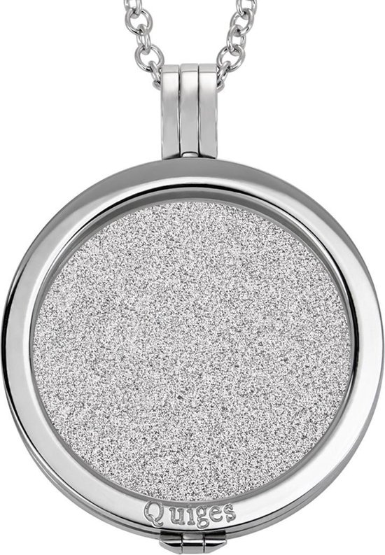 Quiges - Munthouder met Ketting en Munt 33mm Glitters Zilver - RVS Zilverkleurig - ERHS153