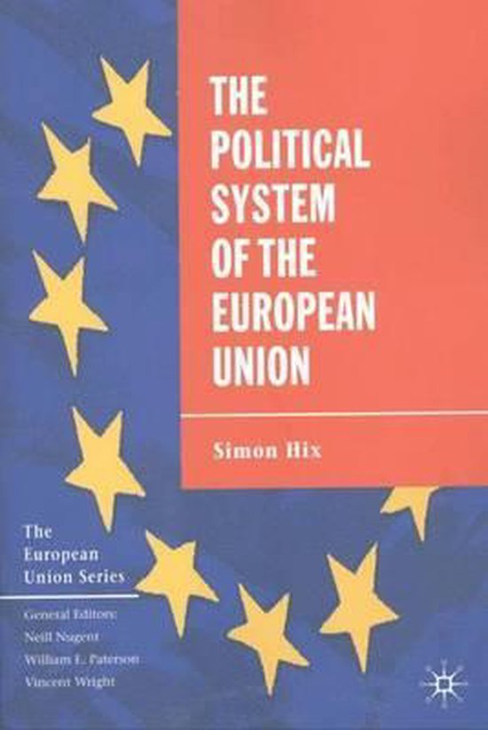 Livre intitulé 'The Political System of the European Union'. La couverture est bleue avec des étoiles jaunes et le titre en texte orange.