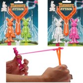 Rabbit Attack Rubberen Katapultpoppetjes 4 Stuks – 8x3x1cm | Speelgoed Katapult met Rubberen Konijntjes om af te Schieten | Schietspeelgoed voor Jongens en Meisjes