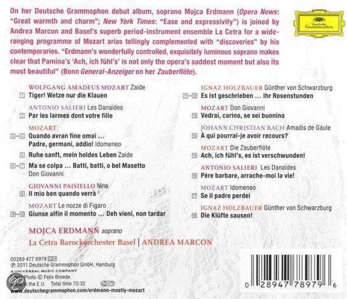 Mostly Mozart, Mojca Erdmann CD (album) Muziek