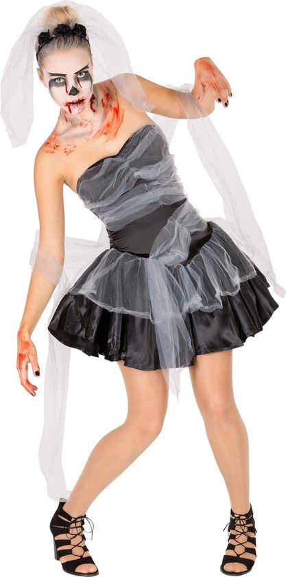 dressforfun - vrouwenkostuum Zwarte Weduwe L - verkleedkleding kostuum halloween verkleden feestkleding carnavalskleding carnaval feestkledij partykleding - 300147