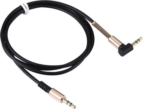 1,5m 3,5mm Jack Male-Male Plug Stereo Audio AUX-Kabel Zwart met Metal Spring voor iPhone, iPad, Samsung, MP3, MP4, etc. - Merkloos