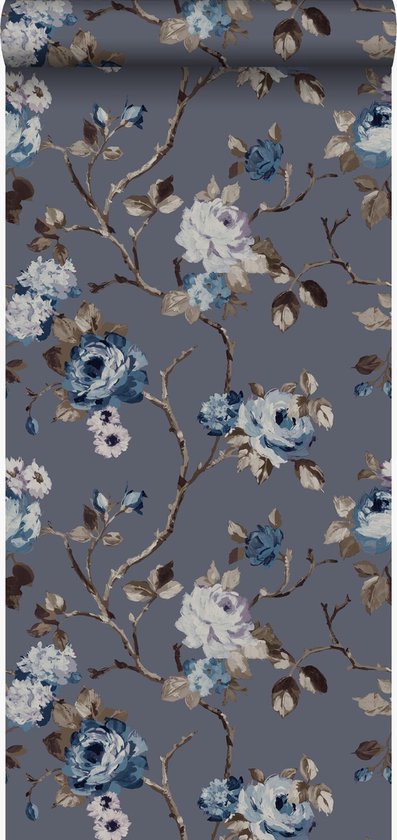 Uitgelezene bol.com | Origin Behang - Bloemen - Vintage - Blauw en Taupe IJ-19