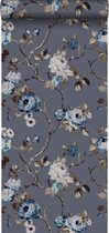 Origin Wallcoverings behangpapier bloemen vintage blauw en taupe - 347429 - 53 cm x 10,05 m