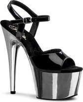 Pleaser Sandaal met enkelband, Paaldans schoenen -35 Shoes- ADORE-709 Paaldans schoenen Zwart/Chroomkleurig