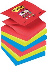 Post-it® Super Sticky Z-Notes, Kleurenset Bora Bora, poppy, neon groen, aquawave, 76 mm x 76 mm, 6 blokken