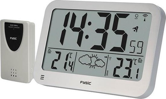 verkoudheid zand Wrak Fysic FKW-2200 Jumbo klok met weerstation (22.5 x 15) - Wekker en  weerstation - Zilver... | bol.com