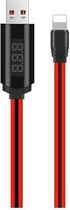 Hoco Lightning IPhone USB-kabel met LED-display Timer - Rood