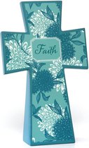 Blue Floral Wooden Cross Faith