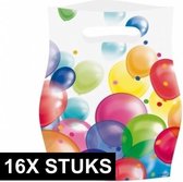 Feestzakjes met ballonnenopdruk plastic - 16x stuks - uitdeelzakjes