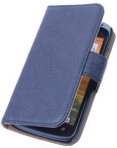 BestCases Navy Blue HTC Desire 210 Stand Luxe Echt Lederen Book Wallet Hoesje